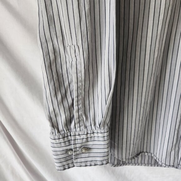 Hugo Boss Mens Slim Fit Button Down Long Sleeve Shirt Blue with Stripes 17.5 - Picture 2 of 8